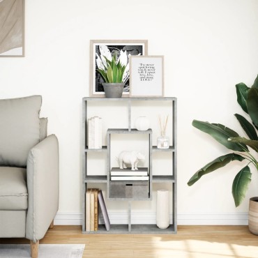 vidaXL Βιβλιοθήκη Γκρι Σκυροδέματος 63x20x90cm Επεξεργ. Ξύλο 1 τεμ.