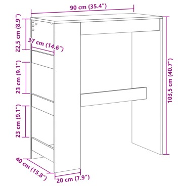 vidaXL Τραπέζι Μπαρ με Ράγες Sonoma Δρυς 90x40x103,5cm Επεξεργ. Ξύλο 1 τεμ.