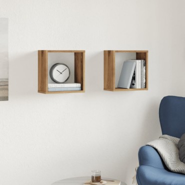 vidaXL Ράφια Τοίχου Κύβοι 2 τεμ. Αρτισιανή Δρυς 30x15x30cm Επεξ. Ξύλο