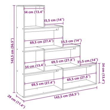 vidaXL Βιβλιοθήκη/Διαχωριστικό Χώρου 4 Επ. 143,5x29x143,5cm Επ. Ξύλο 1 τεμ.