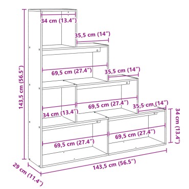 vidaXL Βιβλιοθήκη/Διαχωριστικό Χώρου 4 Επ. 143,5x29x143,5cm Επ. Ξύλο 1 τεμ.