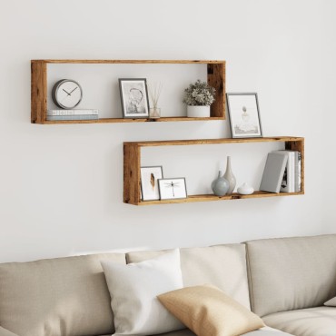 vidaXL Ράφια Κύβοι Τοίχου Όψη Παλαιού Ξύλου 100x15x30cm Επεξ. Ξύλο 1 τεμ.