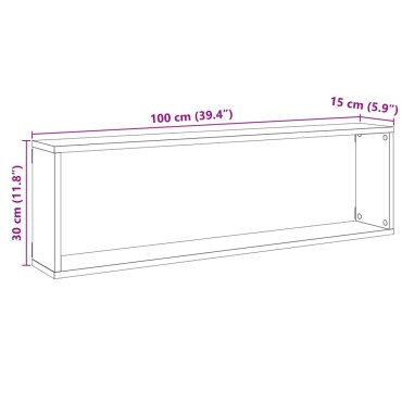 vidaXL Ράφια Κύβοι Τοίχου Όψη Παλαιού Ξύλου 100x15x30cm Επεξ. Ξύλο 1 τεμ.