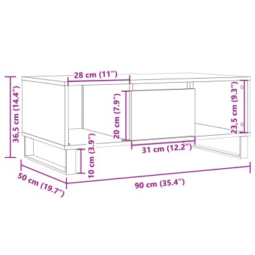 vidaXL Τραπεζάκι Σαλονιού Αρτισιανή Δρυς 90x50x36,5cm Επεξεργασμ. Ξύλο 1 τεμ.
