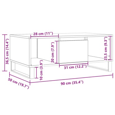 vidaXL Τραπεζάκι Σαλονιού Όψη Παλαιού Ξύλου 90x50x36,5cm Επεξ. Ξύλο 1 τεμ.