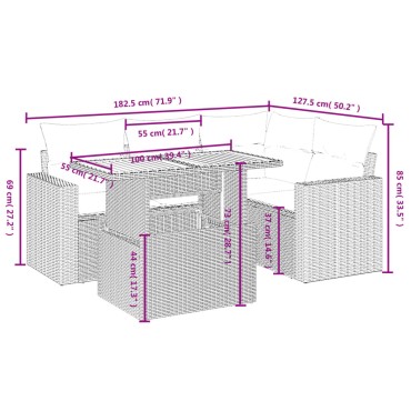 vidaXL Σετ Καναπέ Κήπου 5 τεμ. Μπεζ Συνθετικό Ρατάν με Μαξιλάρι 55x55cm
