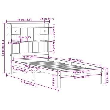 vidaXL Κρεβάτι Βιβλιοθήκη Χωρίς Στρώμα Λευκό 75x190 εκ Μασίφ Πεύκο
