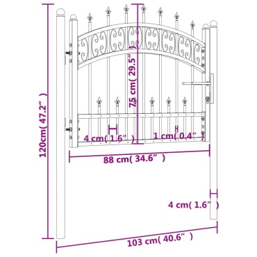 vidaXL Πόρτα Φράχτη με Ακίδες Μαύρη 103x120 εκ. Ατσάλι με Ηλεκτρ. Βαφή