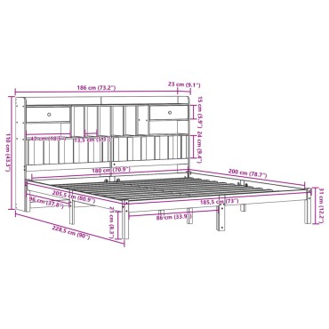 vidaXL Κρεβάτι Βιβλιοθήκη Χωρίς Στρώμα 180x200 εκ Μασίφ Ξύλο Πεύκου