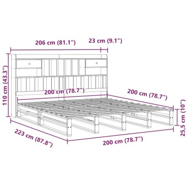 vidaXL Κρεβάτι Βιβλιοθήκη Χωρίς Στρώμα 200x200 εκ Μασίφ Ξύλο Πεύκου