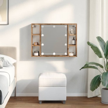 vidaXL Έπιπλο Καθρέπτη με LED Αρτισιανή Δρυς 76x15x55cm Επεξ. Ξύλο 1 τεμ.