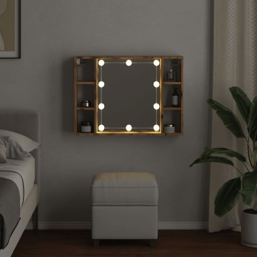 vidaXL Έπιπλο Καθρέπτη με LED Αρτισιανή Δρυς 76x15x55cm Επεξ. Ξύλο 1 τεμ.