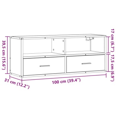 vidaXL Έπιπλο Τηλεόρασης Καπνιστή Δρυς 100x31x39,5cm Επεξ.Ξύλο/Μέταλλο