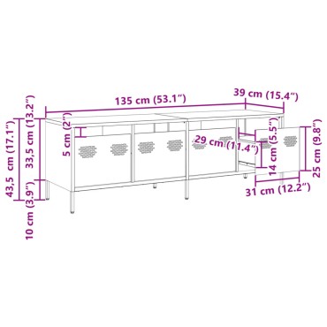 vidaXL Έπιπλο Τηλεόρασης Μαύρο 135x39x43,5cm Ατσάλι Ψυχρής Έλασης
