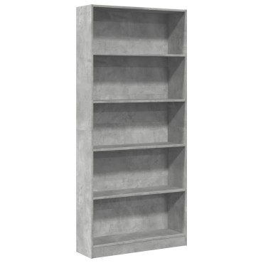 vidaXL Βιβλιοθήκη Γκρι Σκυροδέματος 80x24x176cm Επεξεργ. Ξύλο 1 τεμ.