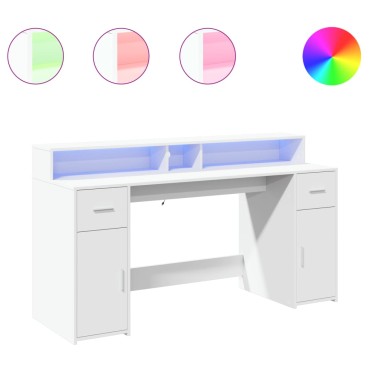 vidaXL Γραφείο με LED Λευκό 160x55x91cm από Επεξεργασμένο Ξύλο 1 τεμ.