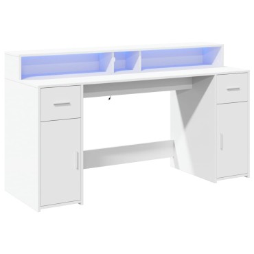vidaXL Γραφείο με LED Λευκό 160x55x91cm από Επεξεργασμένο Ξύλο 1 τεμ.