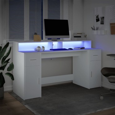 vidaXL Γραφείο με LED Λευκό 160x55x91cm από Επεξεργασμένο Ξύλο 1 τεμ.