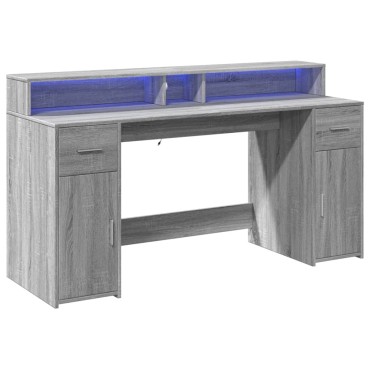 vidaXL Γραφείο με LED Γκρι Sonoma 160x55x91cm Επεξεργ. Ξύλο 1 τεμ.