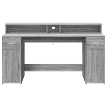 vidaXL Γραφείο με LED Γκρι Sonoma 160x55x91cm Επεξεργ. Ξύλο 1 τεμ.