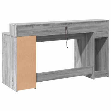 vidaXL Γραφείο με LED Γκρι Sonoma 160x55x91cm Επεξεργ. Ξύλο 1 τεμ.