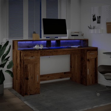 vidaXL Γραφείο με LED Όψη Παλαιού Ξύλου 160x55x91cm Επεξεργ. Ξύλο 1 τεμ.