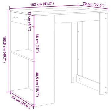 vidaXL Τραπέζι Μπαρ Γκρι Sonoma 102x70x103,5cm Επεξεργ. Ξύλο 1 τεμ.