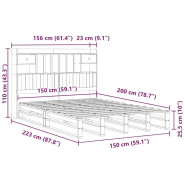 vidaXL Κρεβάτι Βιβλιοθήκη Χωρίς Στρώμα 150x200 εκ Μασίφ Ξύλο Πεύκου