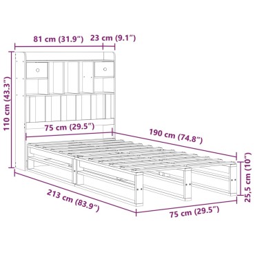 vidaXL Κρεβάτι Βιβλιοθήκη Χωρίς Στρώμα Λευκό 75x190 εκ Μασίφ Πεύκο