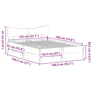 vidaXL Σκελετός Κρεβ. Χωρίς Στρώμα Καφέ Κεριού 135x190 εκ Μασίφ Πεύκο
