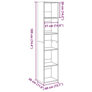 vidaXL Βιβλιοθήκη Μαύρη 40x30x189cm από Επεξεργασμένο Ξύλο 1 τεμ.