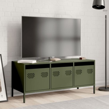 vidaXL Έπιπλο Τηλεόρασης Λαδί 101,5x39x43,5cm Ατσάλι Ψυχρής Έλασης