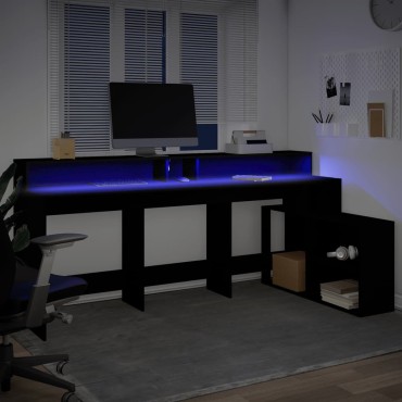 vidaXL Γραφείο με LED Μαύρο 200x104x91cm από Επεξεργασμένο Ξύλο 1 τεμ.