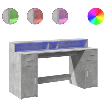 vidaXL Γραφείο με LED Γκρι Σκυρόδεματος 160x55x91cm Επεξεργ. Ξύλο 1 τεμ.