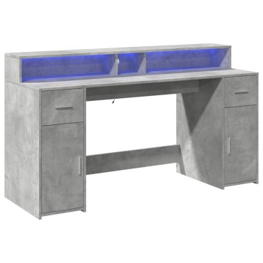 vidaXL Γραφείο με LED Γκρι Σκυρόδεματος 160x55x91cm Επεξεργ. Ξύλο 1 τεμ.