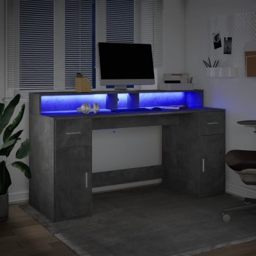 vidaXL Γραφείο με LED Γκρι Σκυρόδεματος 160x55x91cm Επεξεργ. Ξύλο 1 τεμ.