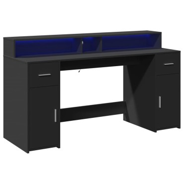 vidaXL Γραφείο με LED Μαύρο 160x55x91cm από Επεξεργασμένο Ξύλο 1 τεμ.