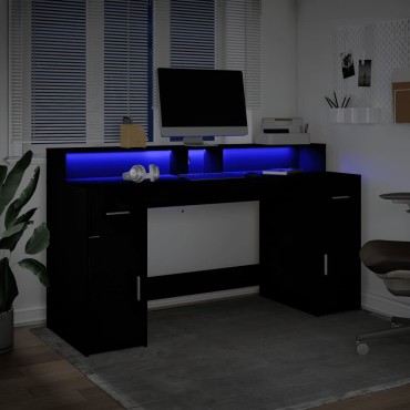 vidaXL Γραφείο με LED Μαύρο 160x55x91cm από Επεξεργασμένο Ξύλο 1 τεμ.