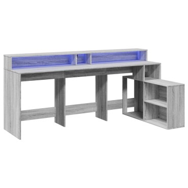 vidaXL Γραφείο με LED Γκρι Sonoma 200x104x91cm Επεξεργ. Ξύλο 1 τεμ.