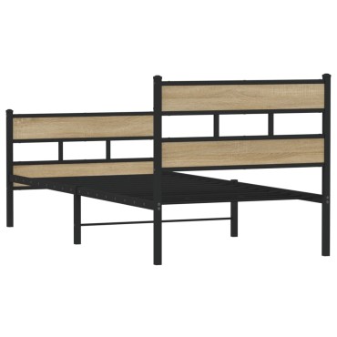 vidaXL Σκελετός Κρεβ. Χωρίς Στρώμα Sonoma Δρυς 75x190 εκ. Μεταλλικό