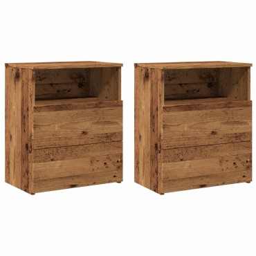 vidaXL Κομοδίνα 2 τεμ. Όψη Παλαιού Ξύλου 50x32x60cm από Επεξ. Ξύλο