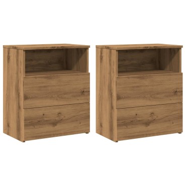 vidaXL Κομοδίνα 2 τεμ.Αρτισιανή Δρυς 50x32x60cm Επεξ. Ξύλο