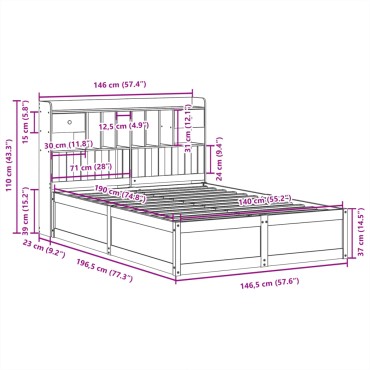 vidaXL Σκελετός Κρεβατιού Χωρίς Στρώμα Καφέ 140x190 Μασίφ Ξύλο Πεύκου