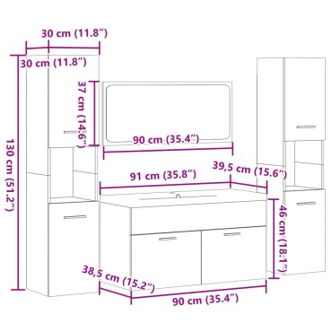 vidaXL Σετ Επίπλων Μπάνιου 5 τεμ. Sonoma Δρυς Επεξεργασμένο Ξύλο 91x39,5x18,5cm