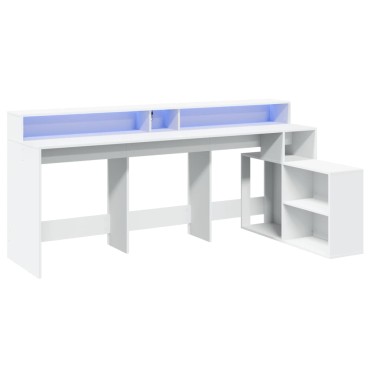 vidaXL Γραφείο με LED Λευκό 200x104x91cm από Επεξεργασμένο Ξύλο 1 τεμ.