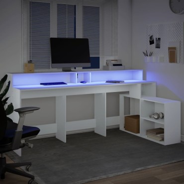 vidaXL Γραφείο με LED Λευκό 200x104x91cm από Επεξεργασμένο Ξύλο 1 τεμ.