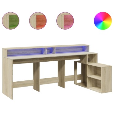 vidaXL Γραφείο με LED Sonoma δρυς 200x104x91cm Επεξεργ. Ξύλο 1 τεμ.