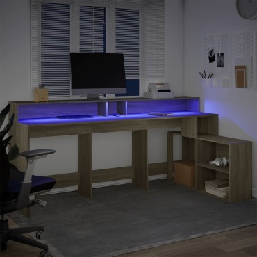 vidaXL Γραφείο με LED Sonoma δρυς 200x104x91cm Επεξεργ. Ξύλο 1 τεμ.