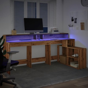 vidaXL Γραφείο με LED Αρτισιανή Δρυς 200x104x91cm Επεξεργασμένο Ξύλο 1 τεμ.