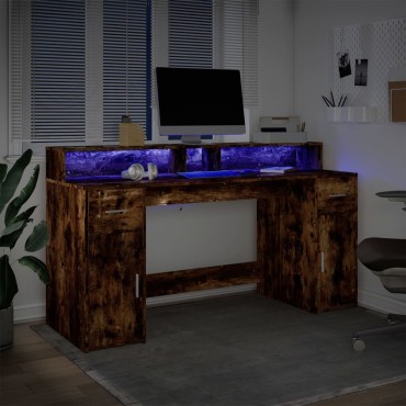 vidaXL Γραφείο με LED Καπνιστή δρυς 160x55x91cm Επεξεργ. Ξύλο 1 τεμ.
